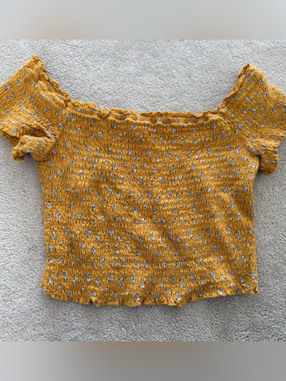 Abercrombie & Fitch Mustard Yellow Smocked Off-Shoulder Crop Top